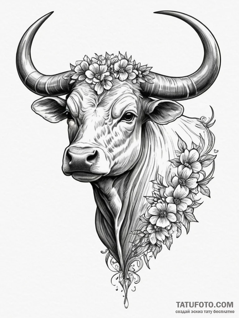 Tattoo design a delicate taurus bull silhouet... - эскиз тату (№1755158958_0, 14.08.2025 08:09) — Tatufoto.com