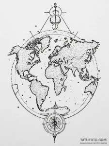 World map, artistic tattoo sketch, on a clean... - эскиз тату (№1755160344_0, 14.08.2025 08:32) — Tatufoto.com