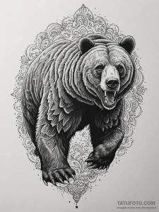 Tattoo sketch a detailed grizzly bear in a po... - эскиз тату (№1755162520_0, 14.08.2025 09:08) — Tatufoto.com