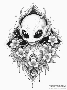 Tattoo sketch a retro space invader alien wit... - эскиз тату (№1755163307_0, 14.08.2025 09:21) — Tatufoto.com