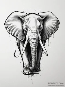 Tattoo design a powerful elephant, tusks out,... - эскиз тату (№1755163505_0, 14.08.2025 09:25) — Tatufoto.com