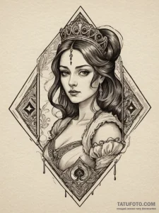 Queen of spades, artistic tattoo sketch, sepi... - эскиз тату (№1755165678_0, 14.08.2025 10:01) — Tatufoto.com