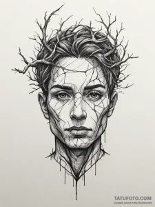 A human face made from interwoven tree branch... - эскиз тату (№1755168055_0, 14.08.2025 10:40) — Tatufoto.com