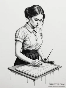 A photo of a tailor meticulously measuring fa... - эскиз тату (№1755168448_0, 14.08.2025 10:47) — Tatufoto.com