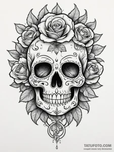 Sugar skull, concept art for tattoo, black an... - эскиз тату (№1755169039_0, 14.08.2025 10:57) — Tatufoto.com