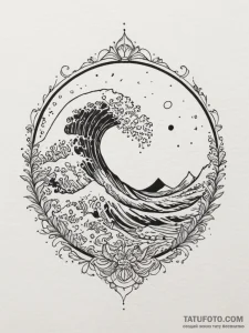 Tattoo design a wave and a sun, representing... - эскиз тату (№1755173428_0, 14.08.2025 12:10) — Tatufoto.com
