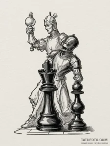 Chess piece (e.g., a knight defeating a pawn)... - эскиз тату (№1755175217_0, 14.08.2025 12:40) — Tatufoto.com