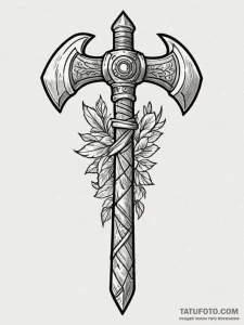 Tattoo design a battle-worn barbarian axe wit... - эскиз тату (№1755176611_0, 14.08.2025 13:03) — Tatufoto.com
