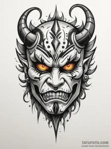 Tattoo sketch a powerful tribal mask with a f... - эскиз тату (№1755179406_0, 14.08.2025 13:50) — Tatufoto.com