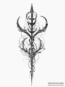 Trident, tattoo line art, black and white ske... - эскиз тату (№1755180603_0, 14.08.2025 14:10) — Tatufoto.com