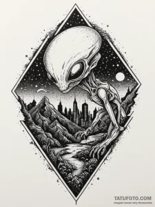 Alien landscape, concept art for tattoo, dotw... - эскиз тату (№1755181012_0, 14.08.2025 14:16) — Tatufoto.com