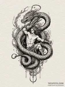 Tattoo design: a scene of perun battling a se... - эскиз тату (№1755181221_0, 14.08.2025 14:20) — Tatufoto.com