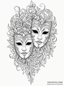 Theater masks, tattoo flash sheet design, on... - эскиз тату (№1755182244_0, 14.08.2025 14:37) — Tatufoto.com