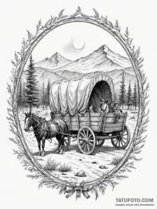A sepia-toned photograph of pioneers with a c... - эскиз тату (№1755182441_0, 14.08.2025 14:40) — Tatufoto.com