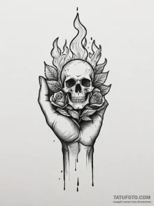 Tattoo sketch a minimalist hand holding a bur... - эскиз тату (№1755184034_0, 14.08.2025 15:07) — Tatufoto.com