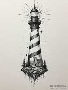 Tattoo sketch a lighthouse lamp, radiating gu... - эскиз тату (№1755184834_0, 14.08.2025 15:20) — Tatufoto.com