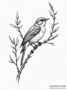 Tattoo sketch a stylized songbird perched on... - эскиз тату (№1755185643_0, 14.08.2025 15:34) — Tatufoto.com