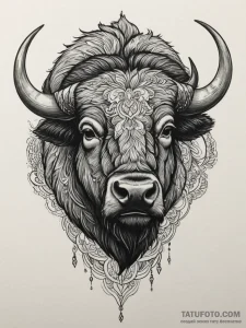 Tattoo design a powerful bison, head lowered,... - эскиз тату (№1755188791_0, 14.08.2025 16:26) — Tatufoto.com