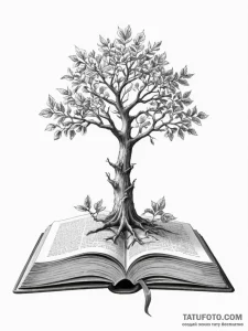A tree growing out of an open book - эскиз тату (№1755190282_0, 14.08.2025 16:51) — Tatufoto.com