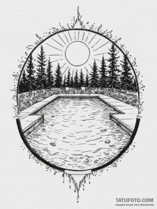 An empty, sun-drenched swimming pool in late... - эскиз тату (№1755190673_0, 14.08.2025 16:57) — Tatufoto.com