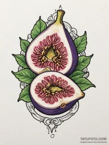 A close-up of a fresh fig, sliced in half., t... - эскиз тату (№1755191062_0, 14.08.2025 17:04) — Tatufoto.com