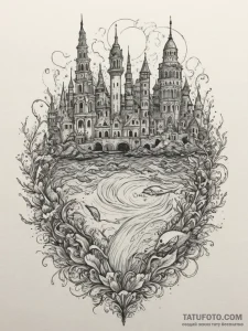 Tattoo sketch an underwater city with glowing... - эскиз тату (№1755192052_0, 14.08.2025 17:20) — Tatufoto.com
