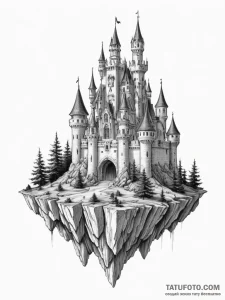 Floating castle, concept art for tattoo, clea... - эскиз тату (№1755192450_0, 14.08.2025 17:27) — Tatufoto.com