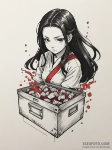 Nezuko in her box from demon slayer, tattoo l... - эскиз тату (№1755196071_0, 14.08.2025 18:27) — Tatufoto.com