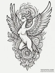 Sirin (mythical bird-woman), ink illustration... - эскиз тату (№1755197854_0, 14.08.2025 18:57) — Tatufoto.com