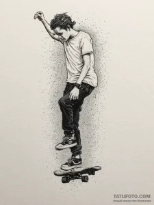 A teenager skateboarding at a skate park duri... - эскиз тату (№1755199645_0, 14.08.2025 19:27) — Tatufoto.com