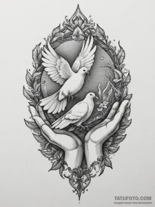Tattoo design a pair of hands releasing a dov... - эскиз тату (№1755200635_0, 14.08.2025 19:43) — Tatufoto.com