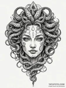 Tattoo sketch a gorgon's head, symbolizing fa... - эскиз тату (№1755206613_0, 14.08.2025 21:23) — Tatufoto.com