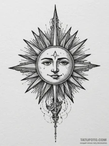 Tattoo sketch a single leo glyph radiating mi... - эскиз тату (№1755209803_0, 14.08.2025 22:16) — Tatufoto.com