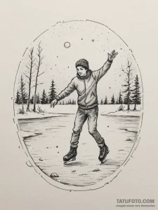 A solitary figure practicing ice skating on a... - эскиз тату (№1755210196_0, 14.08.2025 22:23) — Tatufoto.com