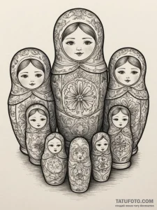 Tattoo sketch a set of nesting dolls, each re... - эскиз тату (№1755210787_0, 14.08.2025 22:33) — Tatufoto.com