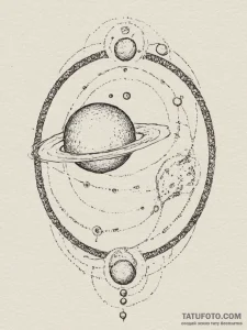Tattoo design a stylized planet with a subtle... - эскиз тату (№1755211591_0, 14.08.2025 22:46) — Tatufoto.com