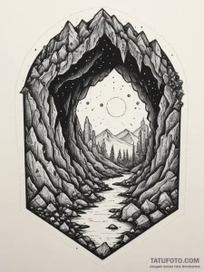 Tattoo sketch a stylized cave entrance with g... - эскиз тату (№1755211794_0, 14.08.2025 22:49) — Tatufoto.com