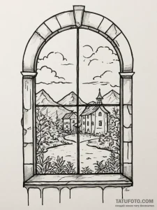 Tattoo sketch a small, stylized window lookin... - эскиз тату (№1755212988_0, 14.08.2025 23:09) — Tatufoto.com