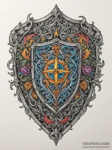 Tattoo design a detailed medieval shield with... - эскиз тату (№1755215582_0, 14.08.2025 23:53) — Tatufoto.com