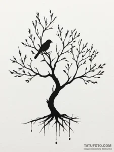 Tattoo design a bird's silhouette, with a tre... - эскиз тату (№1755216382_0, 15.08.2025 00:06) — Tatufoto.com