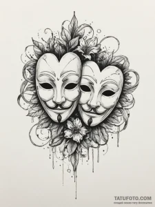 Theater masks (comedy and tragedy) (is there,... - эскиз тату (№1755216787_0, 15.08.2025 00:13) — Tatufoto.com