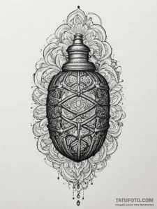 Tattoo sketch a stylized grenade or explosive... - эскиз тату (№1755221820_0, 15.08.2025 01:37) — Tatufoto.com