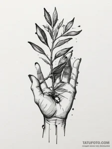 Olive branch, concept art for tattoo, on a cl... - эскиз тату (№1755222609_0, 15.08.2025 01:50) — Tatufoto.com