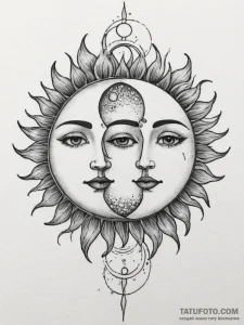 Tattoo sketch a minimalist sun and moon, half... - эскиз тату (№1755269261_0, 15.08.2025 14:47) — Tatufoto.com