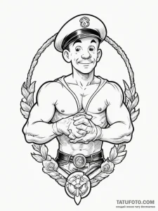 Popeye the sailor, ink illustration for tatto... - эскиз тату (№1755270282_0, 15.08.2025 15:04) — Tatufoto.com