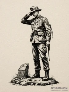 Tattoo sketch a silhouette of a soldier salut... - эскиз тату (№1755270482_0, 15.08.2025 15:08) — Tatufoto.com