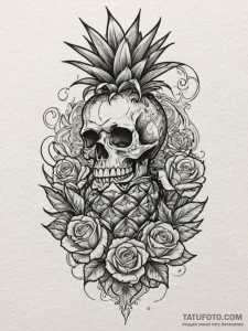 A close-up of the texture of a pineapple's sk... - эскиз тату (№1755272661_0, 15.08.2025 15:44) — Tatufoto.com