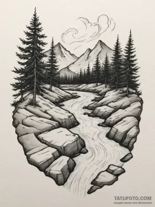 Tattoo design a flowing river carving its way... - эскиз тату (№1755280869_0, 15.08.2025 18:01) — Tatufoto.com