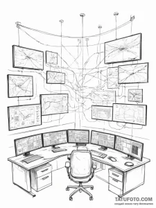 A modern, high-tech command center with multi... - эскиз тату (№1755281878_0, 15.08.2025 18:17) — Tatufoto.com