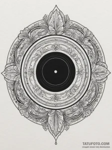 A detailed close-up of a vinyl record being p... - эскиз тату (№1755283273_0, 15.08.2025 18:41) — Tatufoto.com